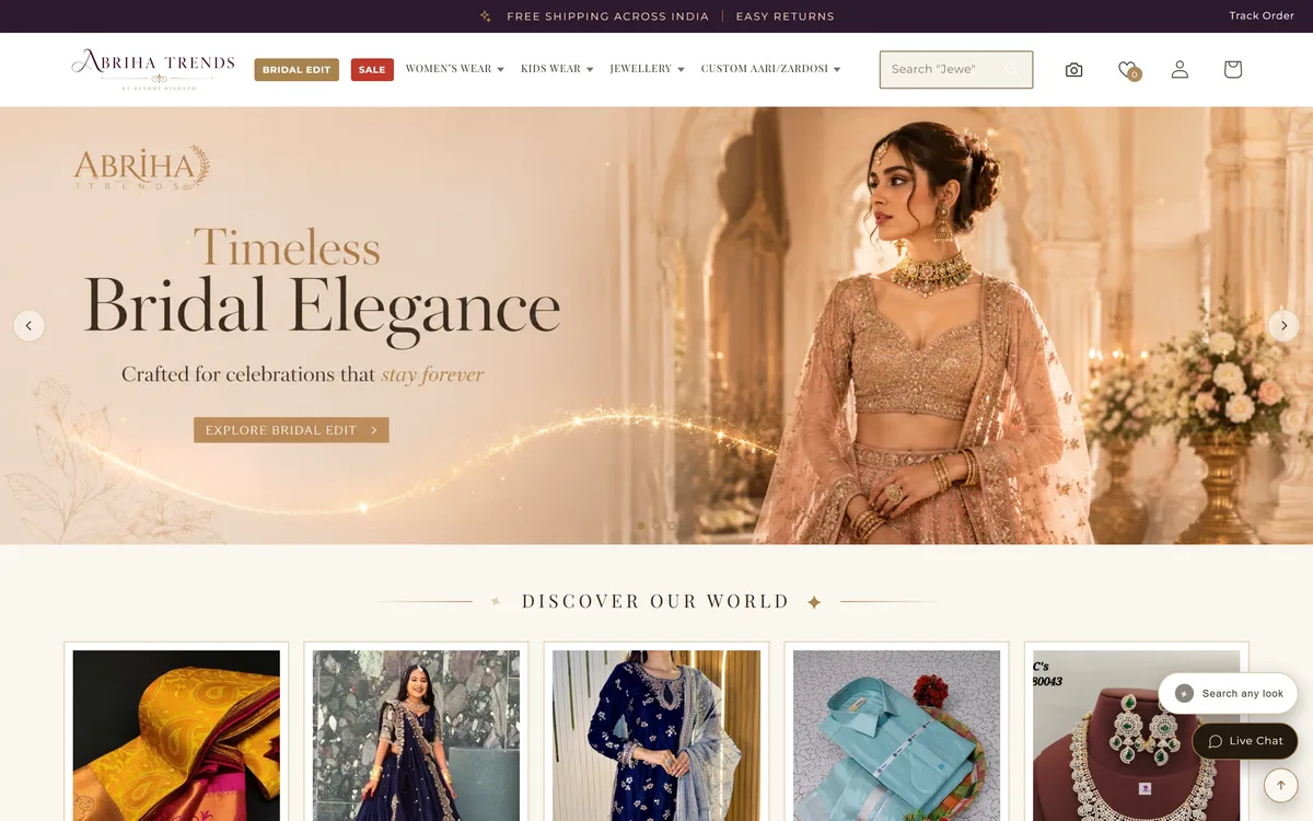 Abriha Trends Shopify store, designed and built by Thriftizer