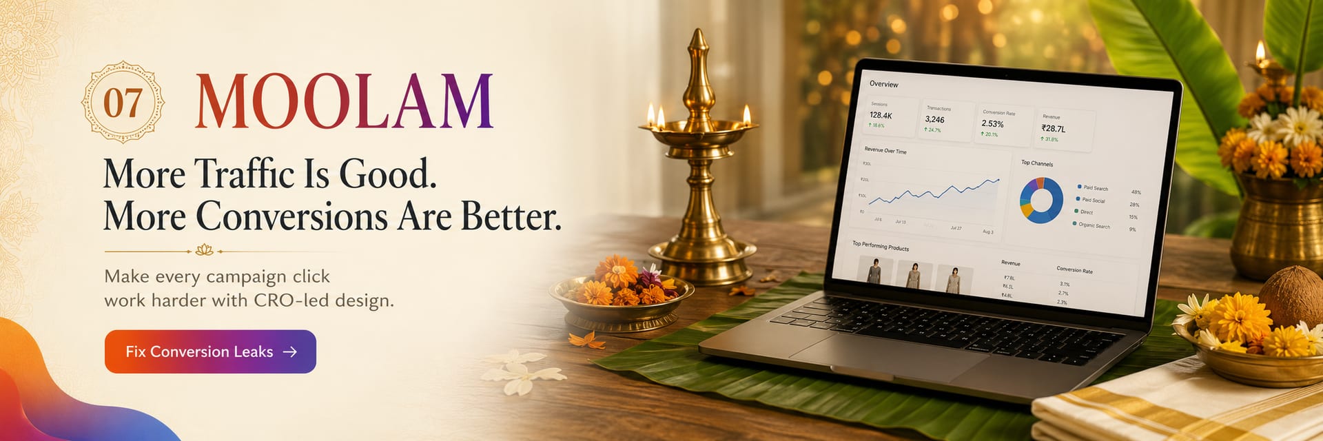 Onam day 7, Moolam — More traffic is good. More conversions are better. Make every campaign click work harder with CRO-led design.